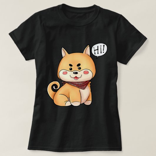 チビ(小さくかわいく書いた感じ)かわいい柴犬ドッグこんにちは Tシャツ (デザイン正面)