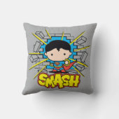 チビ(小さくかわいく書いた感じ)すごいマンがレンガの壁を壊す クッション (裏面)
