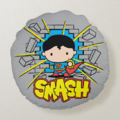 チビ(小さくかわいく書いた感じ)すごいマンがレンガの壁を壊す ラウンドクッション (裏面)