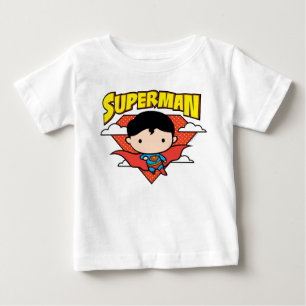 チビ(小さくかわいく書いた感じ)すごいマン水玉模様シールドと名前 ベビーTシャツ