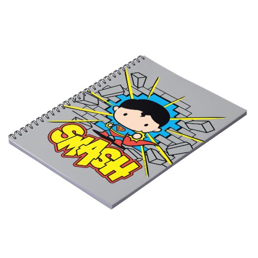 チビ(小さくかわいく書いた感じ)すごい男がレンガの壁を突き抜ける ノートブック (左側)