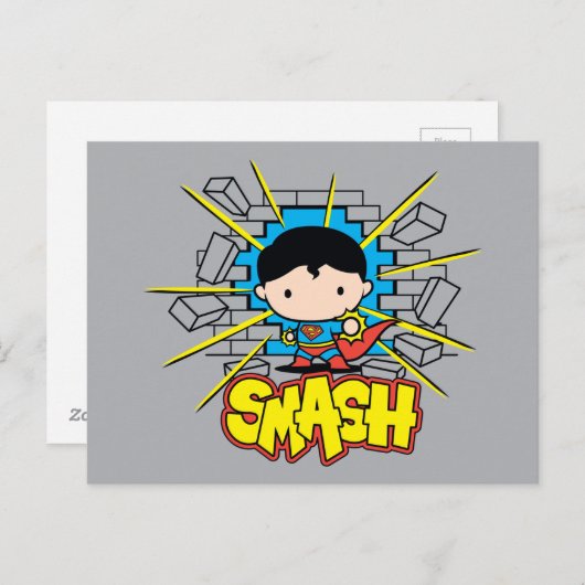 チビ(小さくかわいく書いた感じ)すごい男がレンガの壁を突き抜ける ポストカード (正面/裏面)