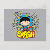 チビ(小さくかわいく書いた感じ)すごい男がレンガの壁を突き抜ける ポストカード (正面)