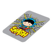 チビ(小さくかわいく書いた感じ)すごい男がレンガの壁を突き抜ける マグネット (左側)