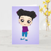 チビ（小さくかわいく書いた感じ）のかわいこちゃんパイハッピーバースデーカード カード (黄色い花)