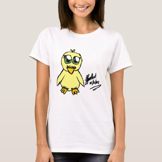 チビ(小さくかわいく書いた感じ)のイースターひよこ Tシャツ (正面)