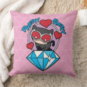 チビ（小さくかわいく書いた感じ）のキャットウーマンが大きなダイヤモンドの上に座る クッション (ブランケット)