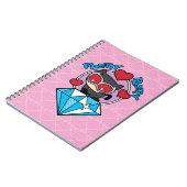 チビ(小さくかわいく書いた感じ)のキャットウーマン、大きなダイヤモンドの上に座る ノートブック (左側)