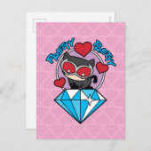 チビ(小さくかわいく書いた感じ)のキャットウーマン、大きなダイヤモンドの上に座る ポストカード (正面/裏面)