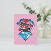 チビ(小さくかわいく書いた感じ)のキャットウーマン、大きなダイヤモンドの上に座る ポストカード (スタンド正面)