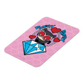 チビ(小さくかわいく書いた感じ)のキャットウーマン、大きなダイヤモンドの上に座る マグネット (左側)