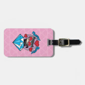 チビ(小さくかわいく書いた感じ)のキャットウーマン、大きなダイヤモンドの上に座る ラゲッジタグ (正面横)