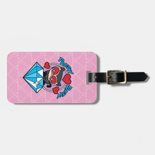 チビ（小さくかわいく書いた感じ）のキャットウーマン、大きなダイヤモンドの上に座る ラゲッジタグ (正面横)