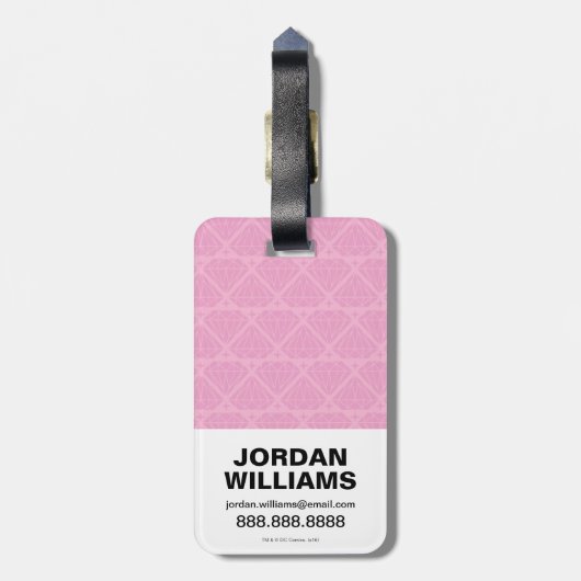 チビ（小さくかわいく書いた感じ）のキャットウーマン、大きなダイヤモンドの上に座る ラゲッジタグ (裏面縦)