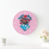 チビ(小さくかわいく書いた感じ)のキャットウーマン、大きなダイヤモンドの上に座る ラージ壁時計 (ホーム)