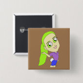 チビ（小さくかわいく書いた感じ）の女の子のバニーの尾のボタン 缶バッジ (正面&裏面)