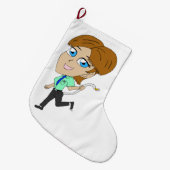 チビ（小さくかわいく書いた感じ）の女の子 ラージクリスマスストッキング (正面 (吊り時))
