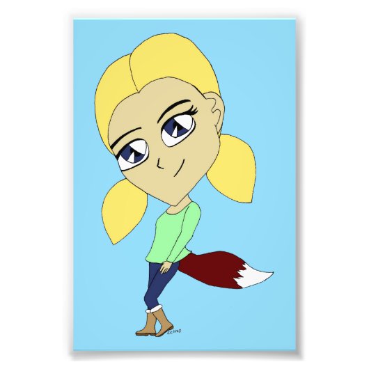 チビ（小さくかわいく書いた感じ）の女 フォトプリント            (正面)