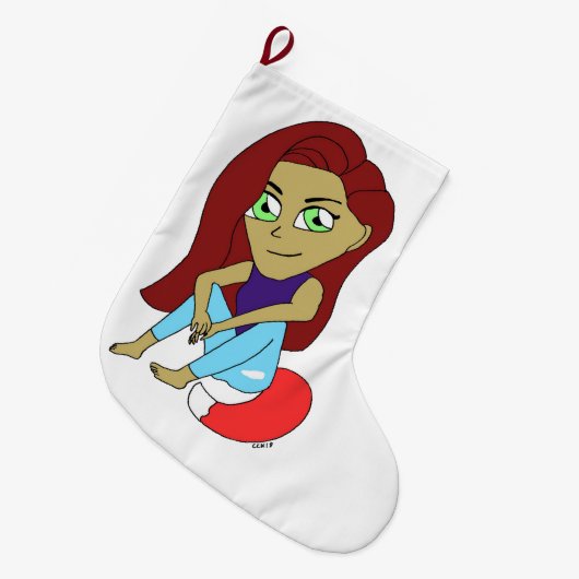 チビ（小さくかわいく書いた感じ）の女 ラージクリスマスストッキング (正面 (吊り時))