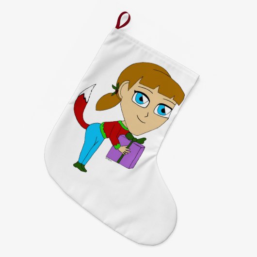 チビ（小さくかわいく書いた感じ）の女 ラージクリスマスストッキング (正面 (吊り時))