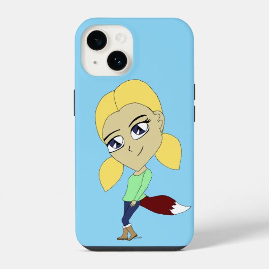 チビ（小さくかわいく書いた感じ）の女 iPhoneケース (裏面)