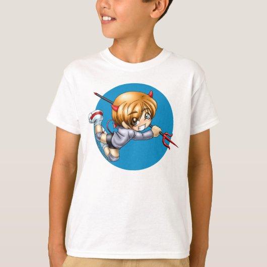 チビ（小さくかわいく書いた感じ）の悪魔のワイシャツ、子供 Tシャツ (正面)