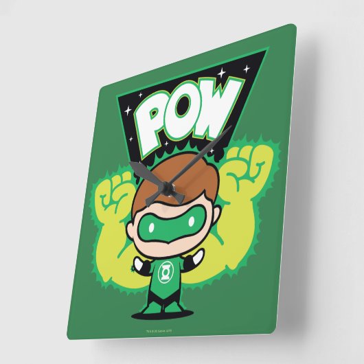 チビ(小さくかわいく書いた感じ)の緑のランタンが巨大なこぶしを形成 スクエア壁時計 (傾斜)