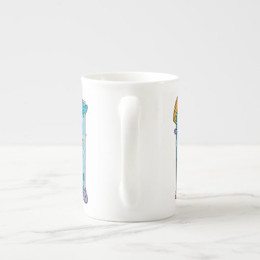 チビ（小さくかわいく書いた感じ）アクアマン – 私は7つの海を泳ぐ ボーンチャイナマグカップ (裏面)