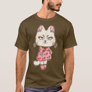 チビ(小さくかわいく書いた感じ)アニメかわいいいちご猫かわいいピンクパステル Tシャツ