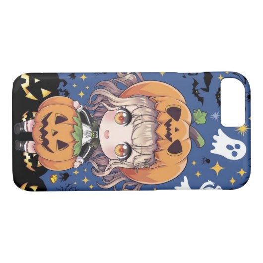 チビ（小さくかわいく書いた感じ）アニメのカボチャの衣装を着た少女 Case-Mate iPhoneケース (裏面(横))