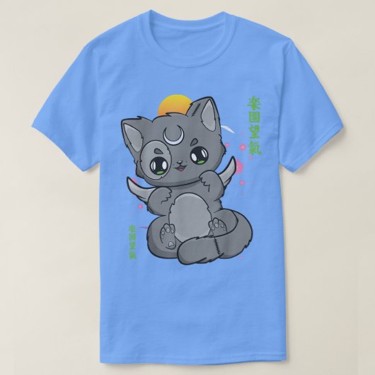 チビ（小さくかわいく書いた感じ）アニメネコパステルゴシック桜キャットアンジェルコア Tシャツ (デザイン正面)