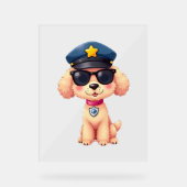 チビ（小さくかわいく書いた感じ）アニメ警察プードル犬 アクリルサイン (正面)