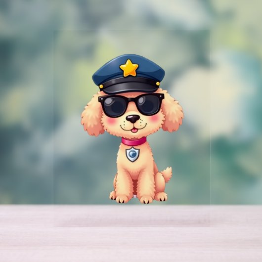 チビ（小さくかわいく書いた感じ）アニメ警察プードル犬 アクリルサイン (ニュートラル)