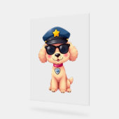 チビ（小さくかわいく書いた感じ）アニメ警察プードル犬 アクリルサイン (傾斜)