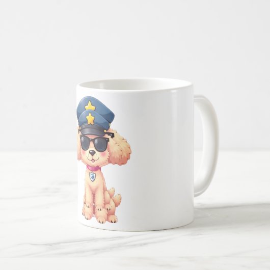 チビ（小さくかわいく書いた感じ）アニメ警察プードル犬 コーヒーマグカップ (正面右)