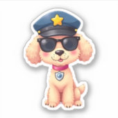 チビ(小さくかわいく書いた感じ)アニメ警察プードル犬 シール (正面)