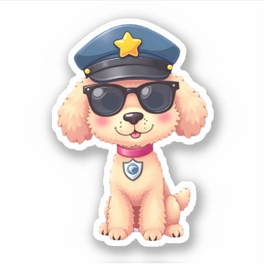 チビ（小さくかわいく書いた感じ）アニメ警察プードル犬 シール (正面)