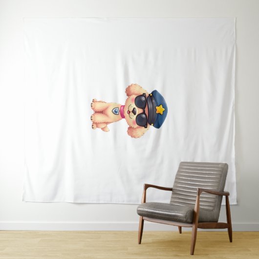 チビ（小さくかわいく書いた感じ）アニメ警察プードル犬 タペストリー (インサイチュ(横))