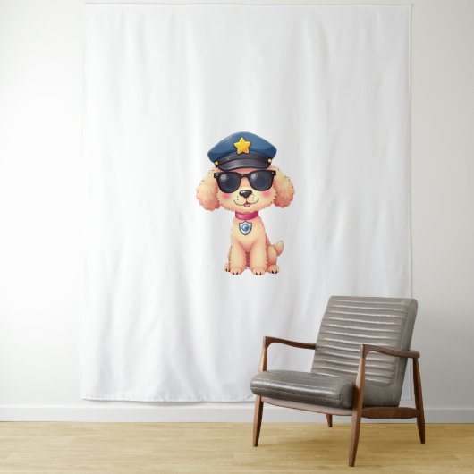 チビ（小さくかわいく書いた感じ）アニメ警察プードル犬 タペストリー (インサイチュ)