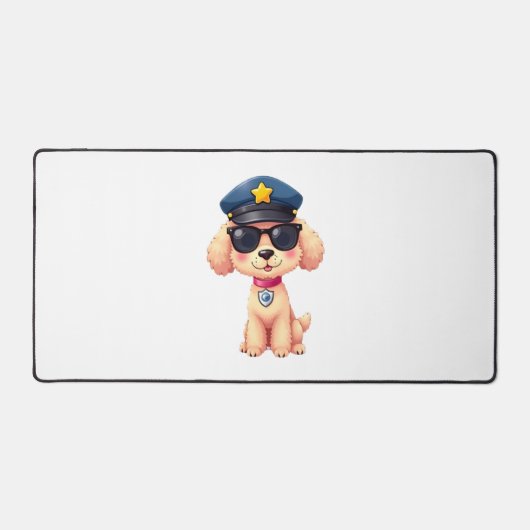 チビ（小さくかわいく書いた感じ）アニメ警察プードル犬 デスクマット (正面)