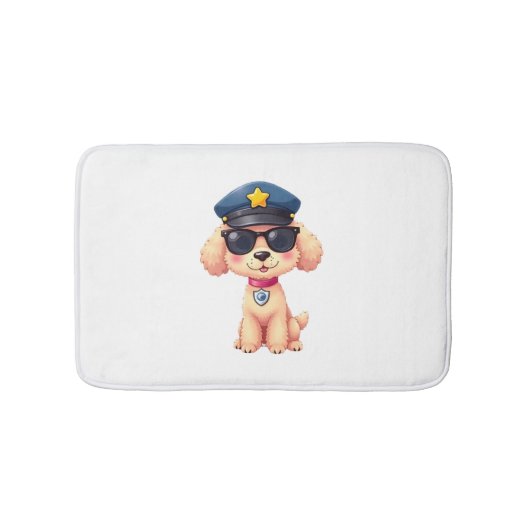 チビ（小さくかわいく書いた感じ）アニメ警察プードル犬 バスマット (正面)