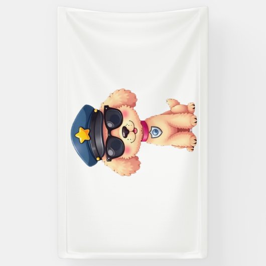 チビ（小さくかわいく書いた感じ）アニメ警察プードル犬 横断幕 (縦)