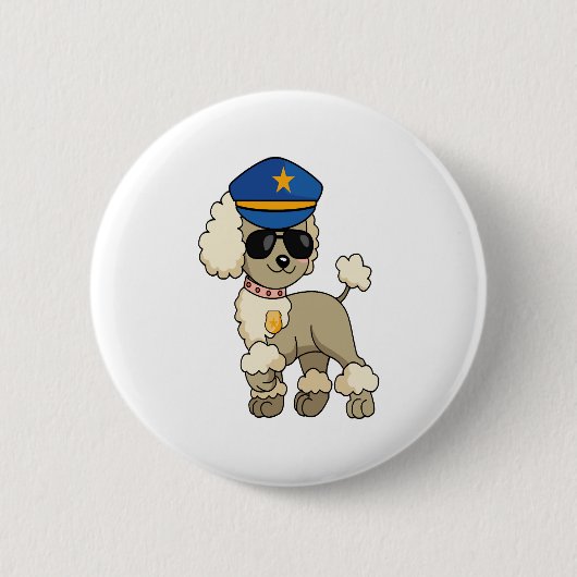チビ(小さくかわいく書いた感じ)アニメ警察プードル犬 缶バッジ (正面)