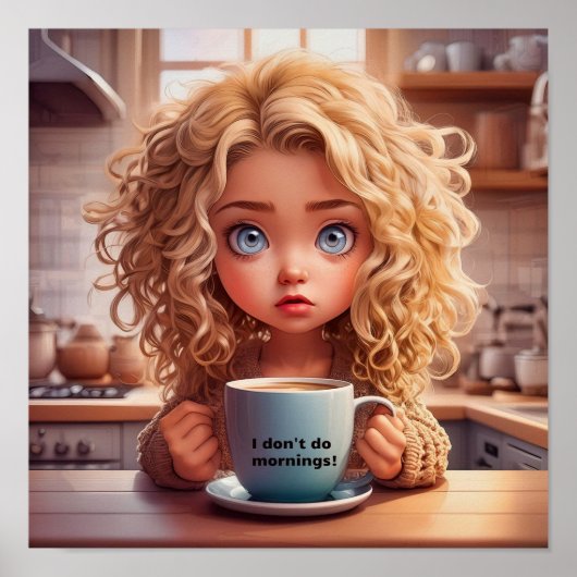 チビ（小さくかわいく書いた感じ）アート私は朝は行わない ポスター (正面)