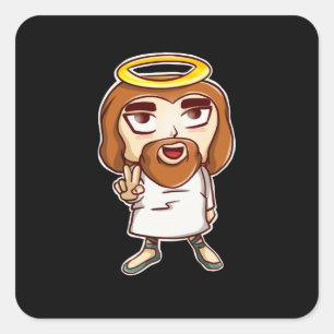 チビ（小さくかわいく書いた感じ）イエスキリストかわいい神おもしろいキリスト教アニメ スクエアシール
