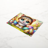 チビ（小さくかわいく書いた感じ）イースターキャットハガキとゴールドフォイルアクセント 箔シーズンポストカード (回転した状態)