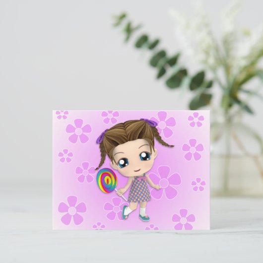 チビ(小さくかわいく書いた感じ)ガールはがき ポストカード (スタンド正面)