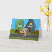 チビ（小さくかわいく書いた感じ）ガールハッピーバースデー カード (黄色い花)