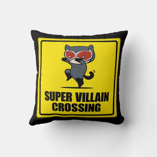 チビ（小さくかわいく書いた感じ）キャットウすごいーマンヴィラン交差標識 クッション (裏面)