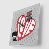 チビ(小さくかわいく書いた感じ)キャットウーマンオンバットマン スクエア壁時計 (傾斜)